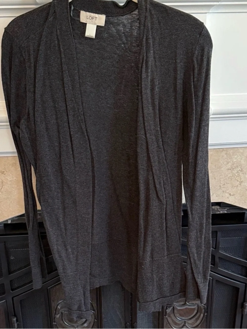 LOFT Charcoal Gray Lightweight Open Front Cardigan Sweater L